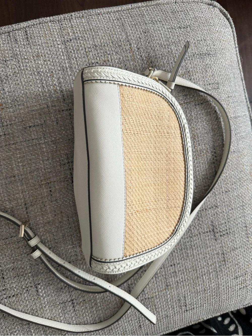 kate spade White and Natural Dome Crossbody with Straw Front